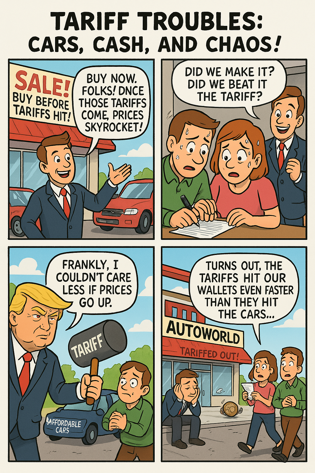 Don't worry, future tariffs will make owning a car as exclusive as owning a yacht. But hey, at least traffic jams will finally disappear! NYTComic for March 30, 2025