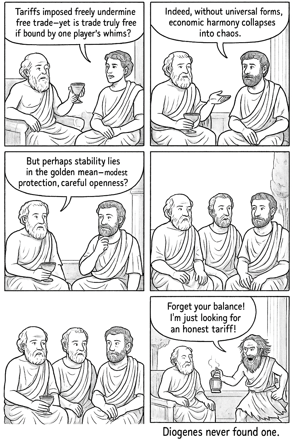 Diogenes later admitted he'd settle for a tariff that doesn't pretend it's actually about freedom. NYTComic for April 7, 2025